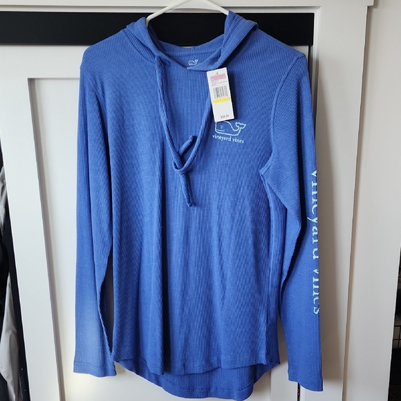 Vineyard Vines Ribbed Blue Hoodie - Picture 1 of 5